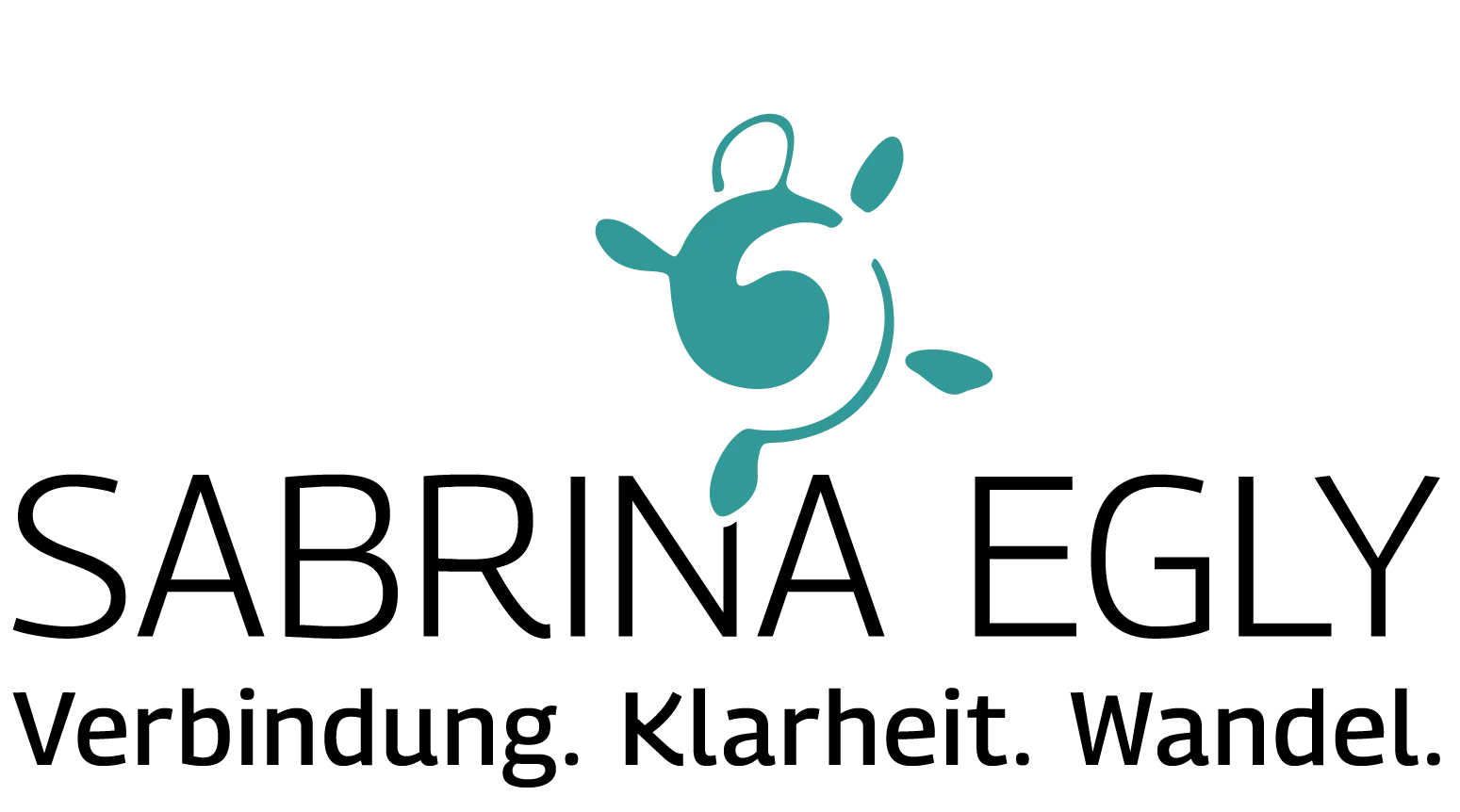 Logo Sabrina Egly Das Logo von Sabrina Egly. Das Logo besteht aus einer Schildkrötengrafik , die über dem Namen "SABRINA EGLY" platziert ist. Der Text ist in schwarzen Großbuchstaben gesetzt. IN der zweiten Zeile steht: Verbindung. Klarheit. Wandel. Diese Worte stehen für ihre Werte.