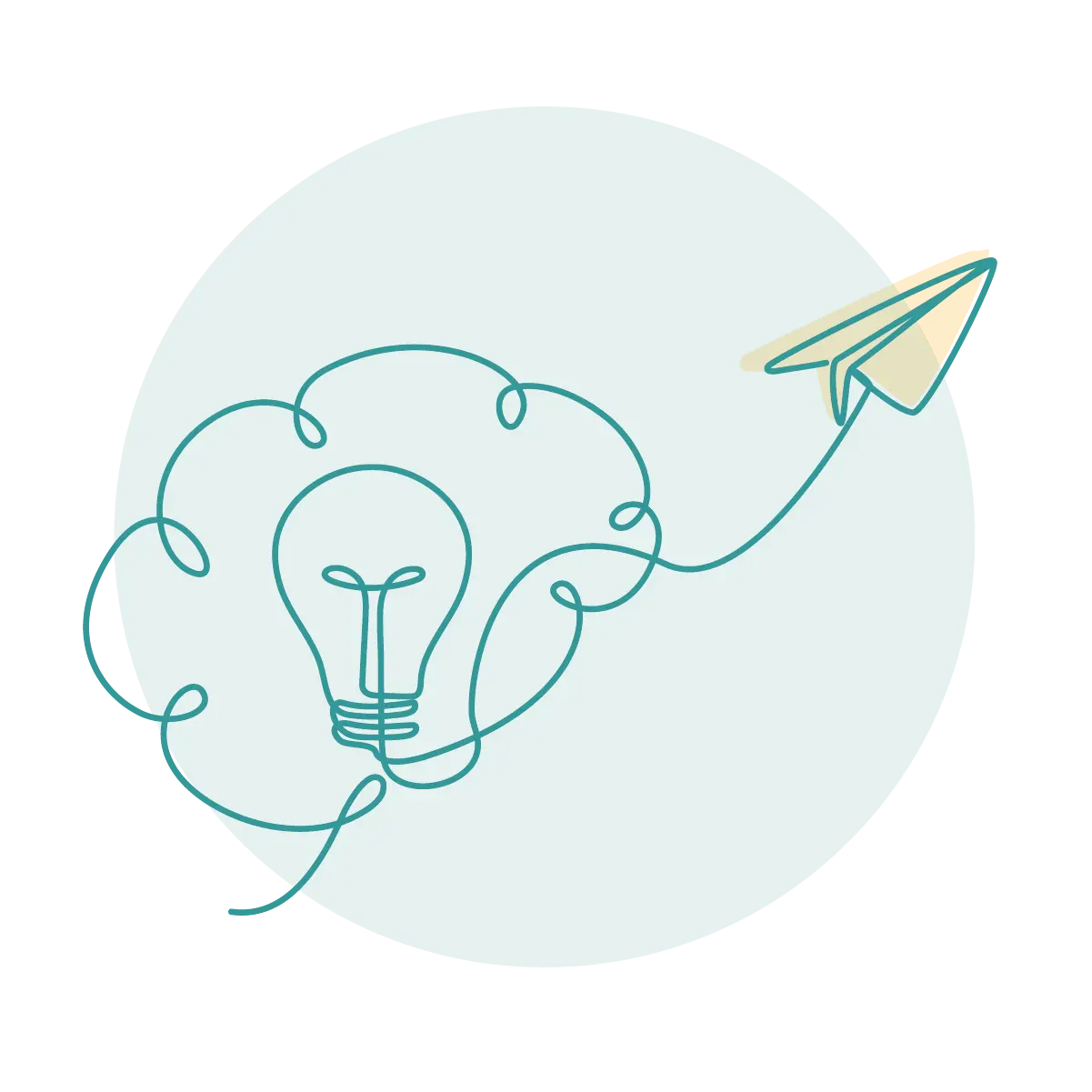 Eine einzelne Strichzeichnung bildet eine Glühbirne und geht in ein Papierflugzeug über, das Kreativität und innovative Ideen symbolisiert. Eine einzelne Strichzeichnung bildet eine Glühbirne und geht in ein Papierflugzeug über, das Kreativität und innovative Ideen symbolisiert.